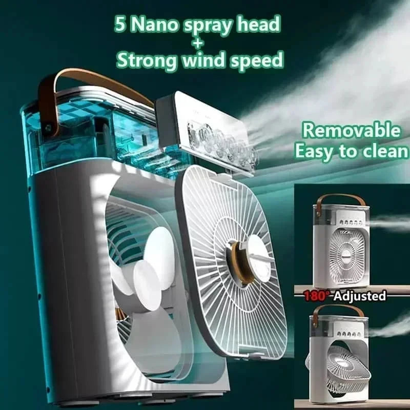 OrivanaCool™ 3 In 1 Portable Humidifier Fan Mini Air Conditioners USB Mini fan LED
