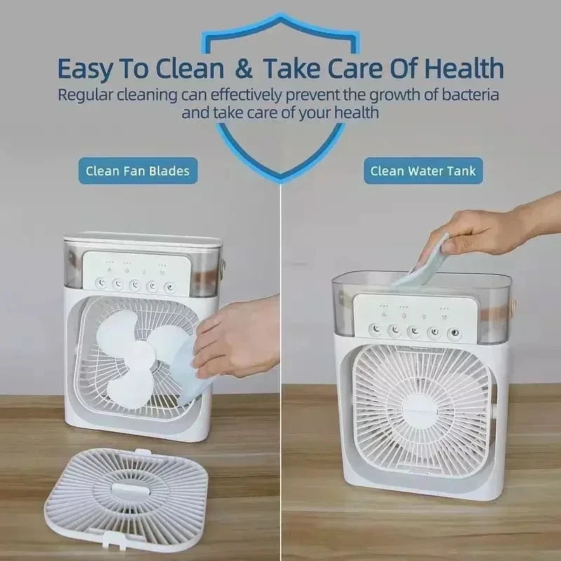 OrivanaCool™ 3 In 1 Portable Humidifier Fan Mini Air Conditioners USB Mini fan LED