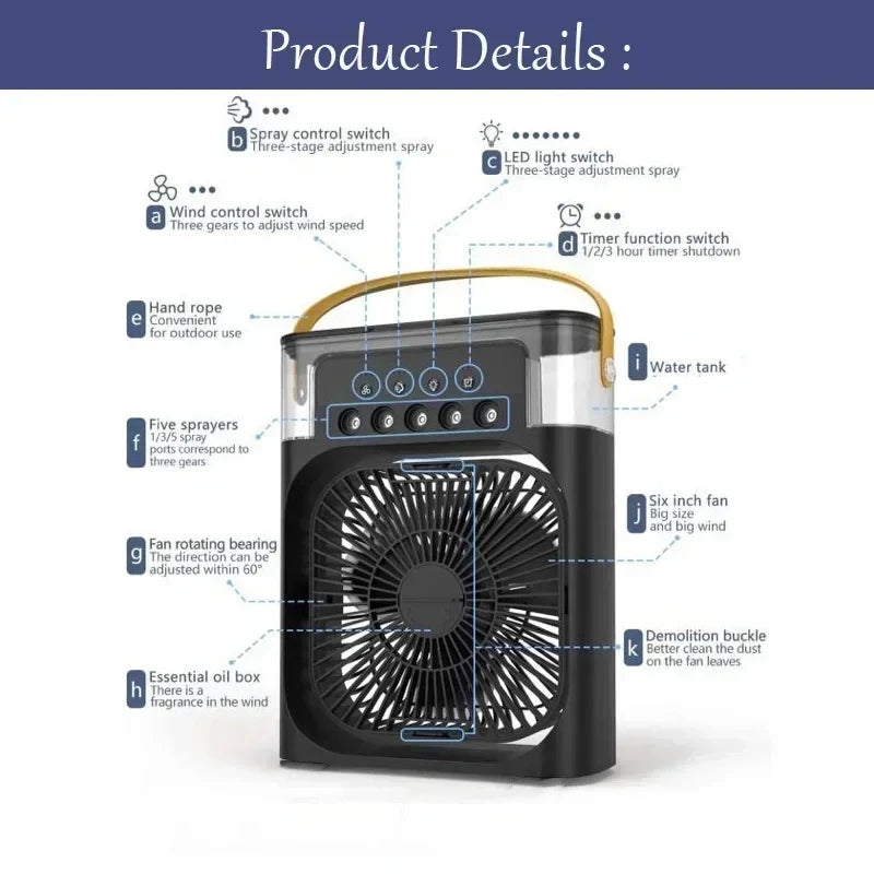OrivanaCool™ 3 In 1 Portable Humidifier Fan Mini Air Conditioners USB Mini fan LED